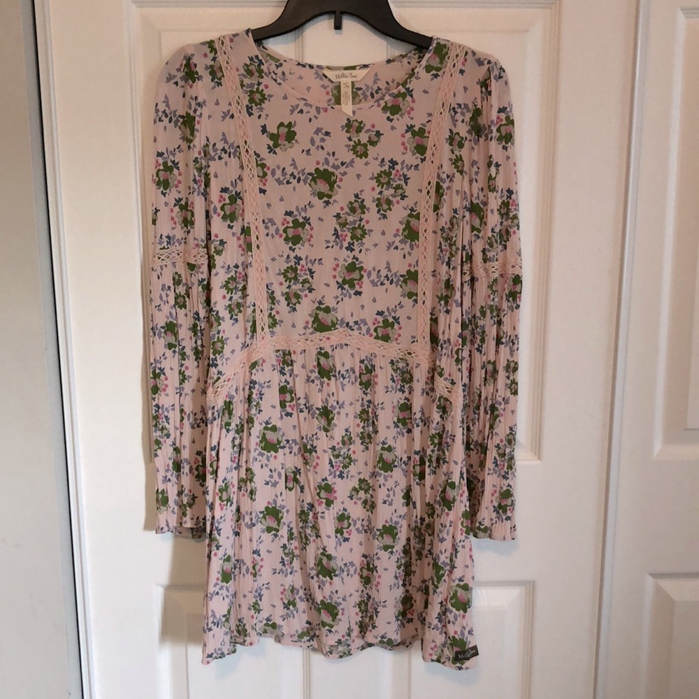 MATILDA JANE Pink Floral Long Sleeve Lace Scoop Neck Tunic Small